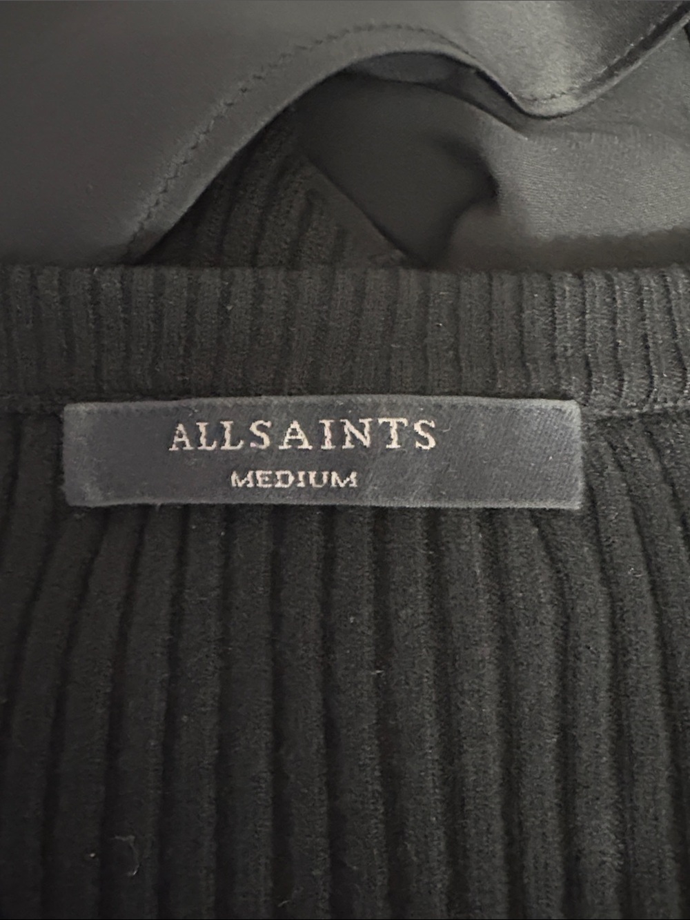 All Saints Taya Satin Hem Ribbed Open Back Layered Look Sweater Black Medium - Picture 6 of 8